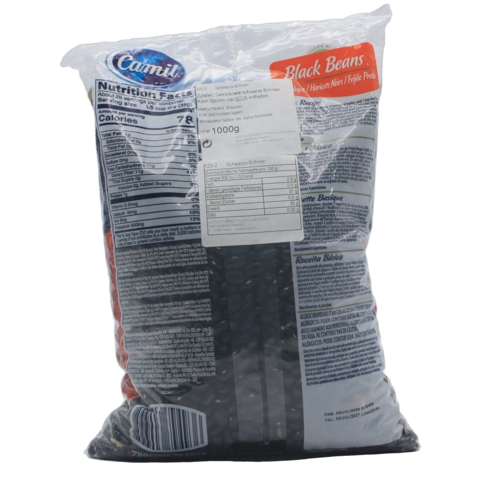 CAMIL Schwarze Bohnen - Feijão Preto 1kg - Hallo Brasil