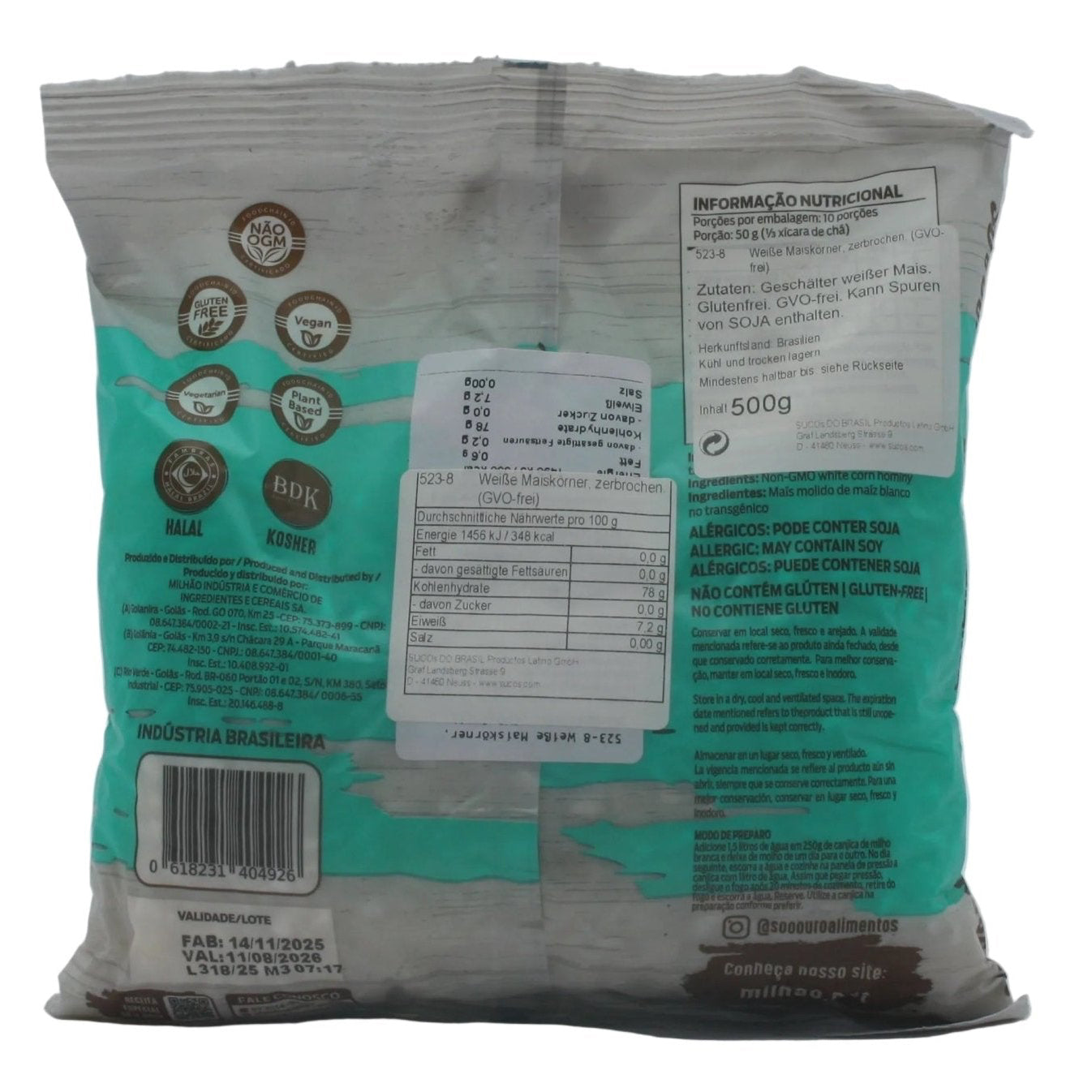 SÓ O OURO Weiße Maiskörner - Canjica Branca de Milho não transgênico 500g - Hallo Brasil