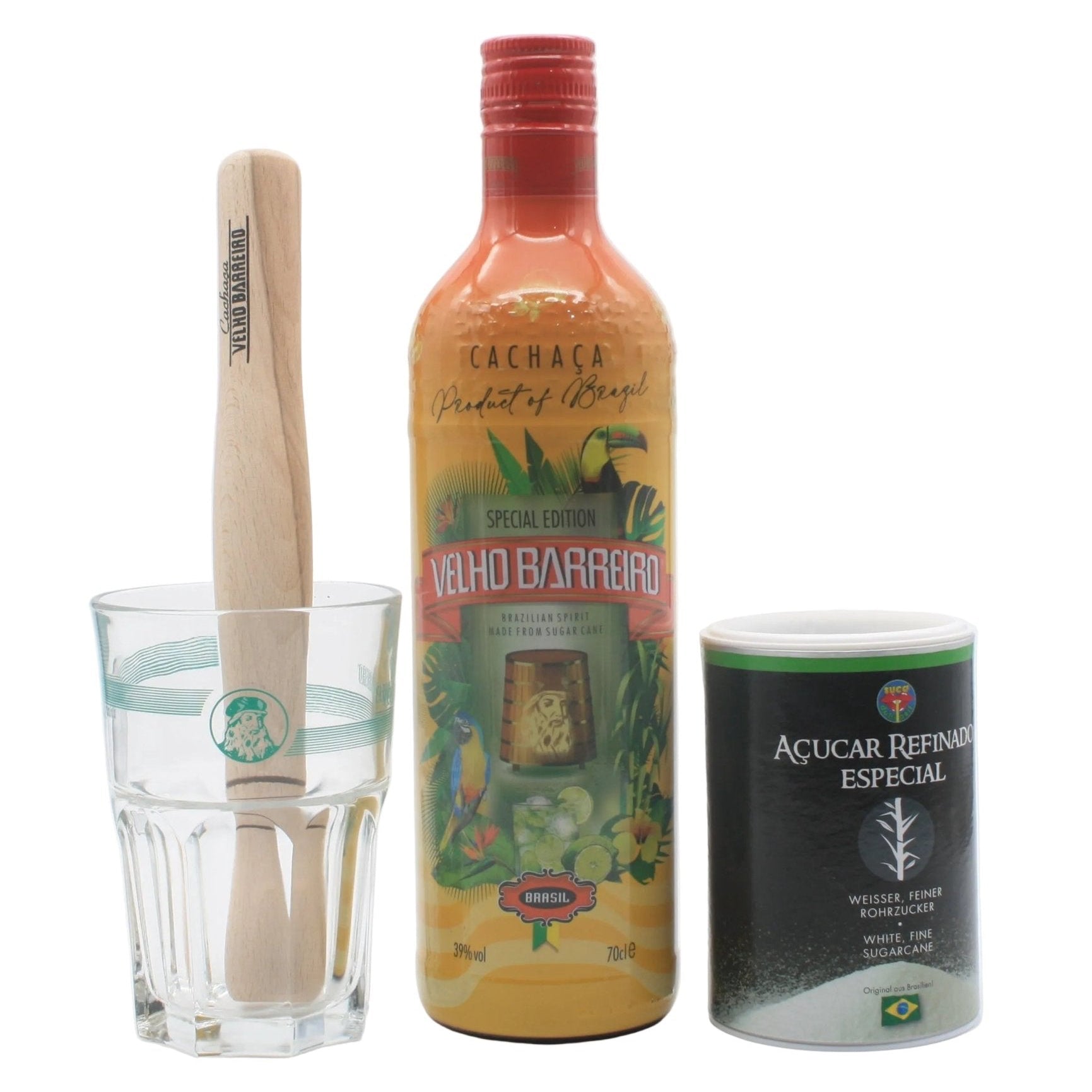 VELHO BARREIRO Caipirinha - Set "Greetings from Brazil" Cachaça 700ml 39% vol - 2,08kg - Hallo Brasil